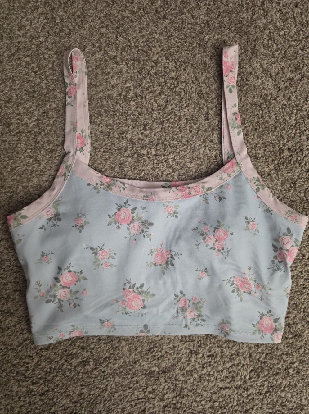 Floral Soft Blue and Pink Women's Longline Sports Bra
